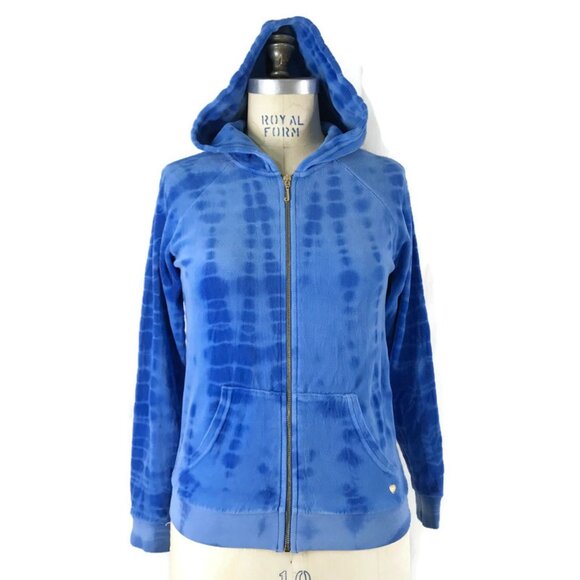 Vintage Y2K Juicy Couture Velour Hoodie Blue Tie Dye Track Jacket Blue - Picture 2 of 7